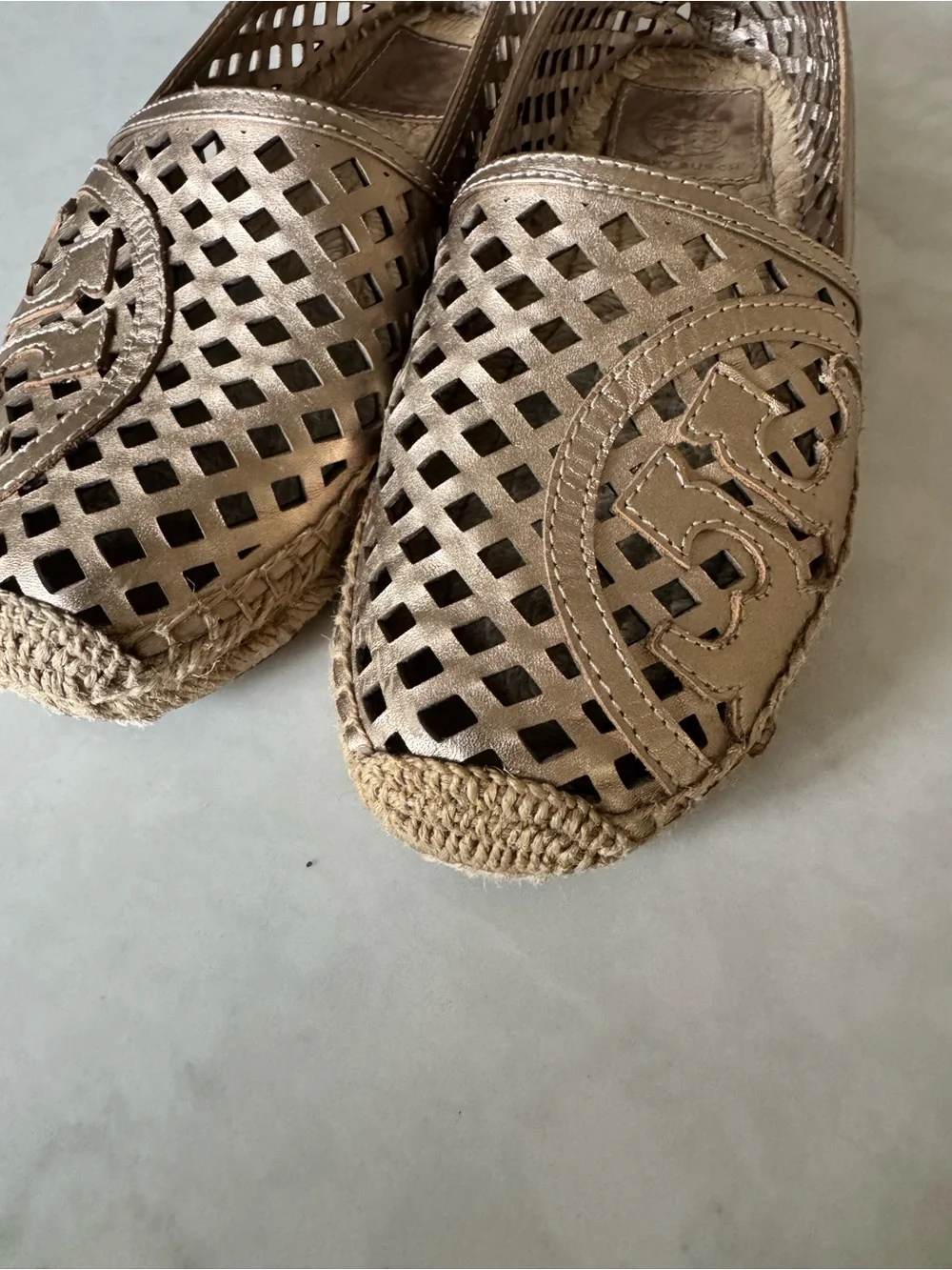 Tory Burch Metallic Gold Laser-Cut Espadrille Flats